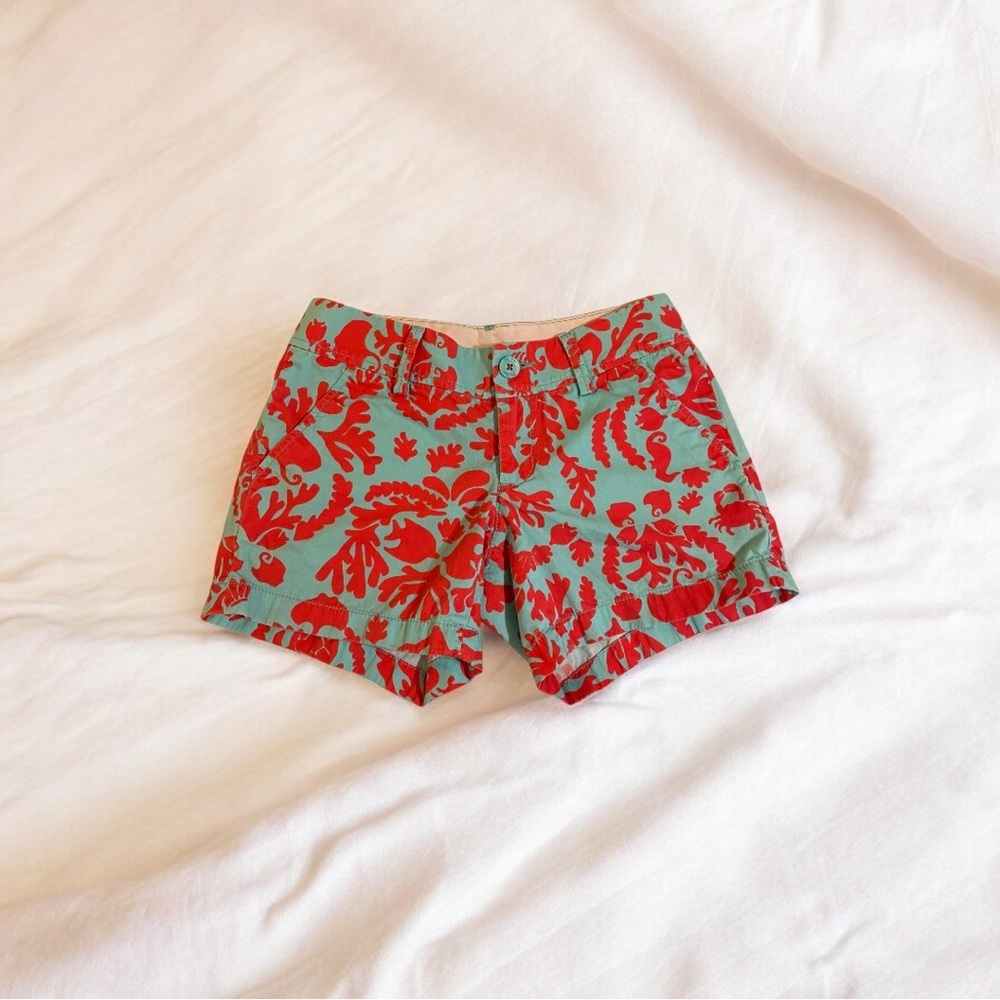 Lilly Pulitzer The Callahan Short Size 0 Women’s Blue Red Tropical Print Resort